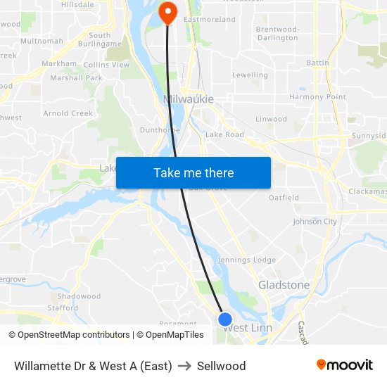 Willamette Dr & West A (East) to Sellwood map