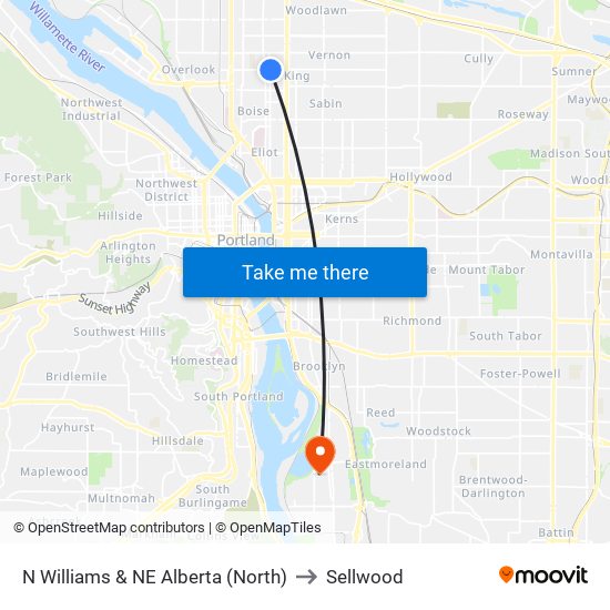 N Williams & NE Alberta (North) to Sellwood map