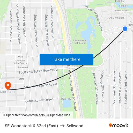 SE Woodstock & 32nd (East) to Sellwood map