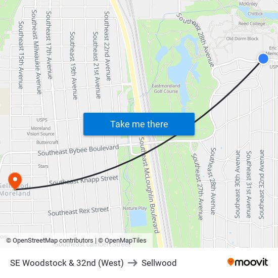 SE Woodstock & 32nd (West) to Sellwood map