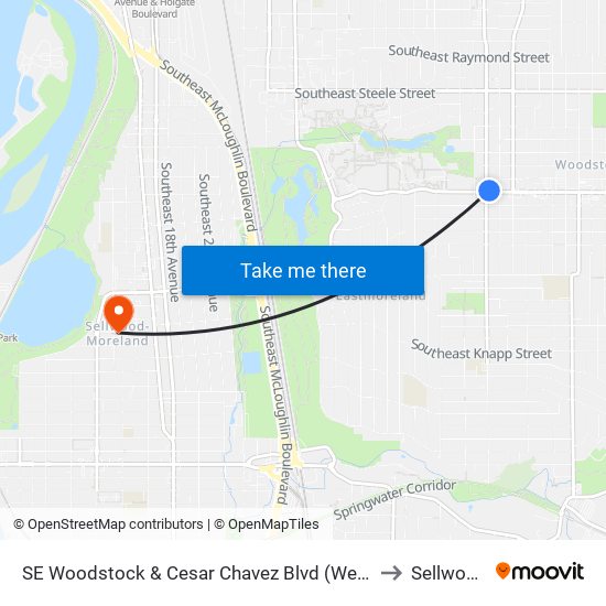 SE Woodstock & Cesar Chavez Blvd (West) to Sellwood map
