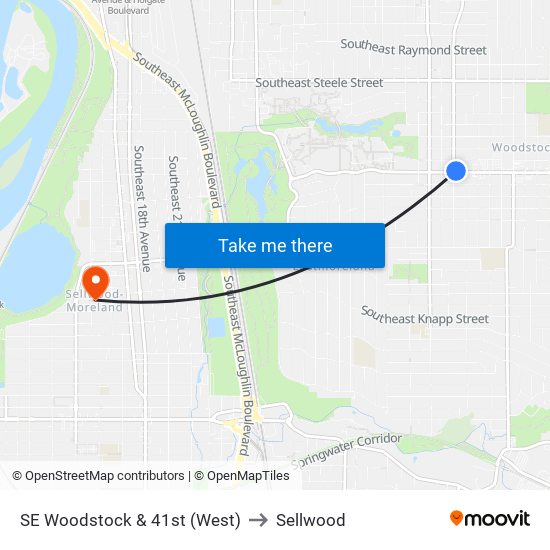 SE Woodstock & 41st (West) to Sellwood map