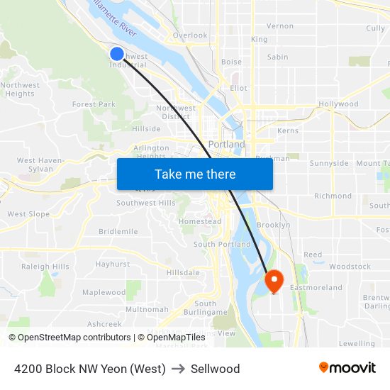 4200 Block NW Yeon (West) to Sellwood map