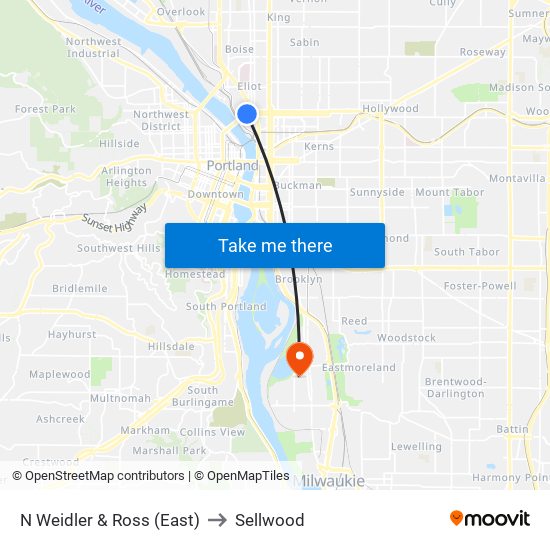 N Weidler & Ross (East) to Sellwood map