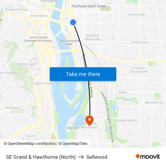 SE Grand & Hawthorne (North) to Sellwood map