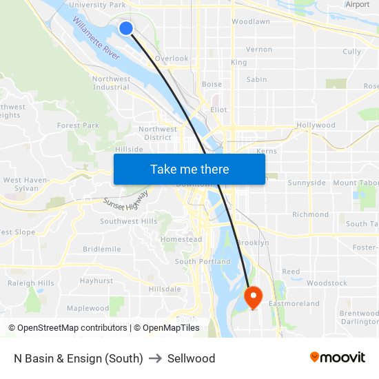 N Basin & Ensign (South) to Sellwood map