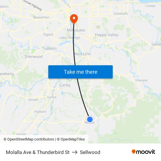 Molalla Ave & Thunderbird St to Sellwood map