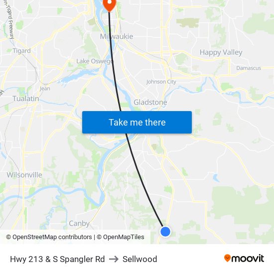 Hwy 213 & S Spangler Rd to Sellwood map
