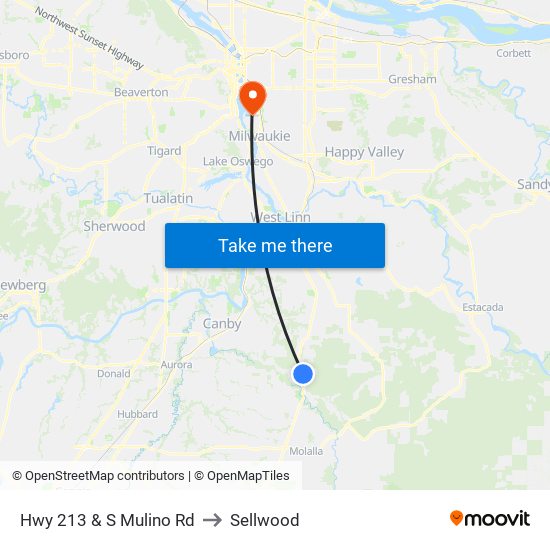 Hwy 213 & S Mulino Rd to Sellwood map