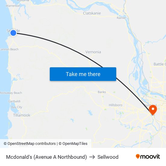 Mcdonald's (Avenue A Northbound) to Sellwood map