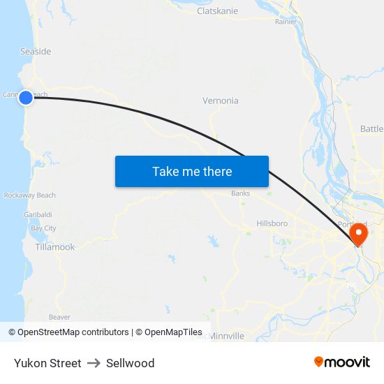 Yukon Street to Sellwood map