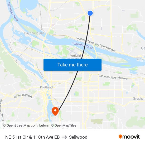 NE 51st Cir & 110th Ave EB to Sellwood map