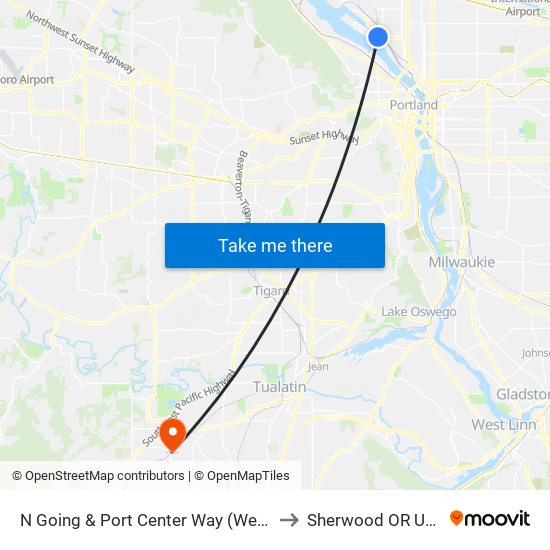 N Going & Port Center Way (West) to Sherwood OR USA map