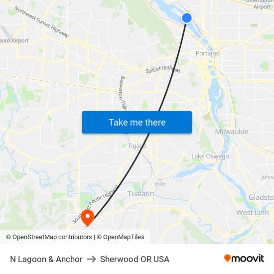 N Lagoon & Anchor to Sherwood OR USA map