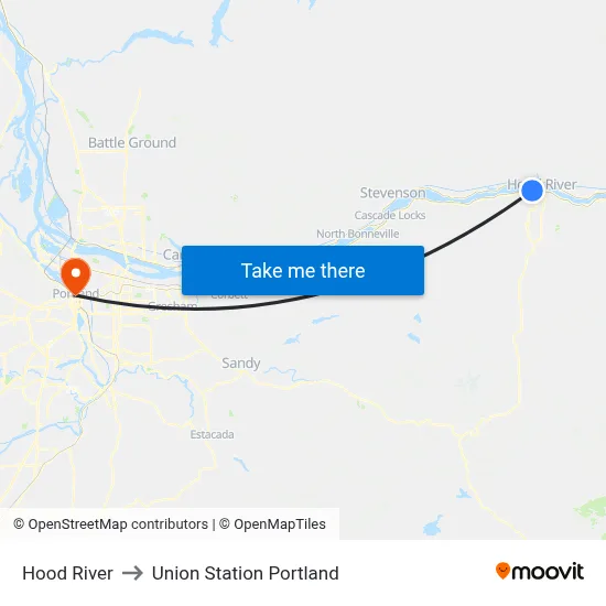 Hood River to Union Station Portland map
