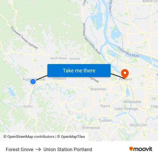 Forest Grove to Union Station Portland map