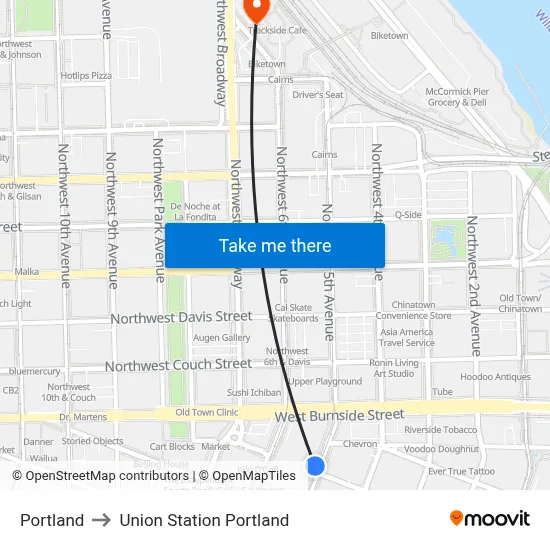 Portland to Union Station Portland map