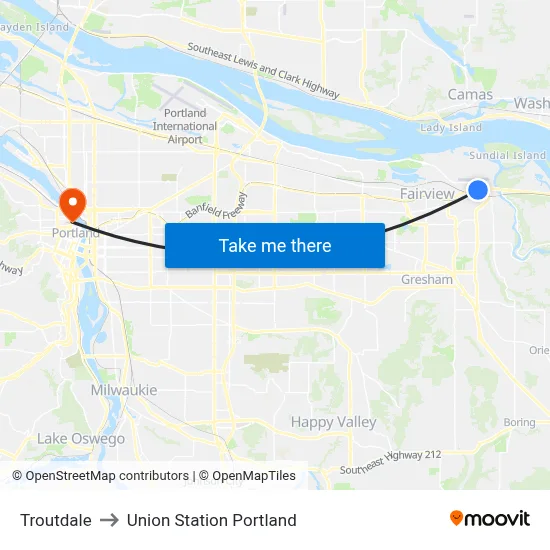 Troutdale to Union Station Portland map