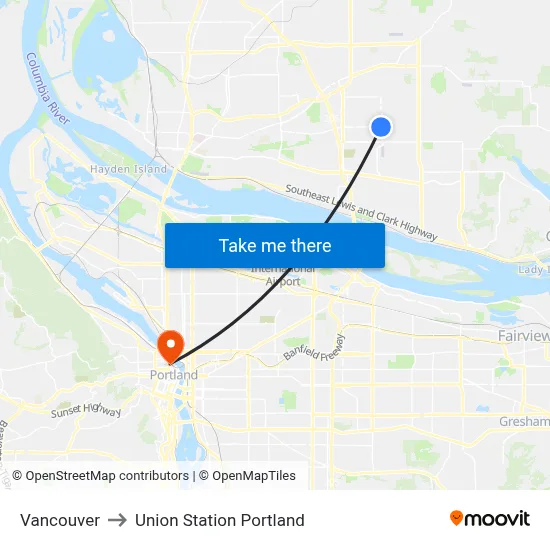 Vancouver to Union Station Portland map