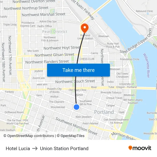 Hotel Lucia to Union Station Portland map