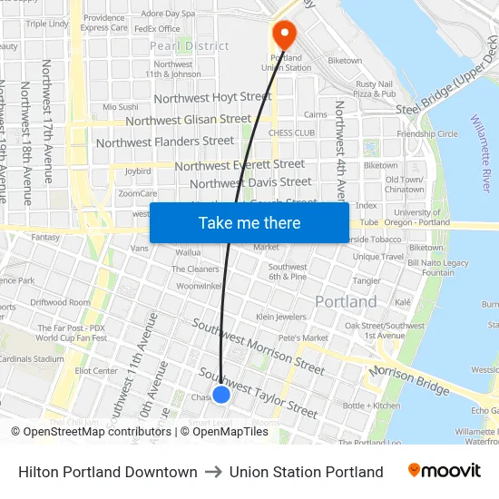 Hilton Portland Downtown to Union Station Portland map