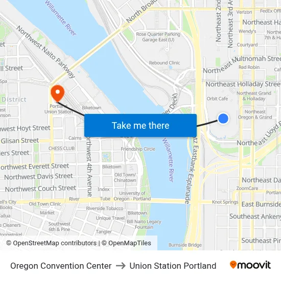 Oregon Convention Center to Union Station Portland map