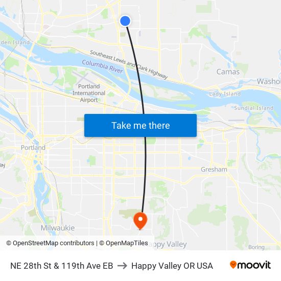 NE 28th St & 119th Ave EB to Happy Valley OR USA map