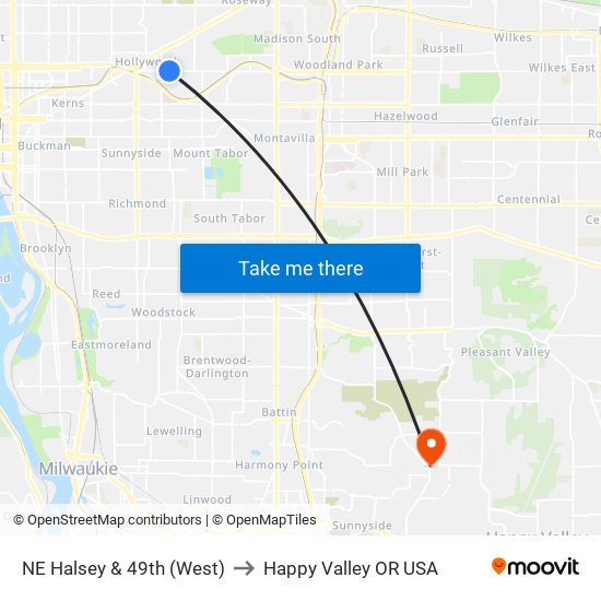 NE Halsey & 49th (West) to Happy Valley OR USA map