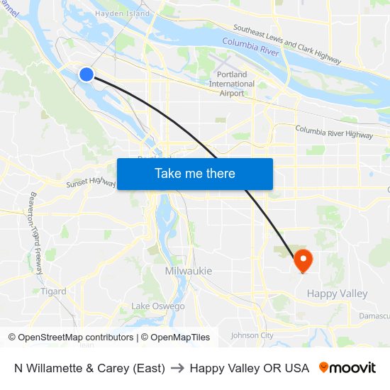 N Willamette & Carey (East) to Happy Valley OR USA map