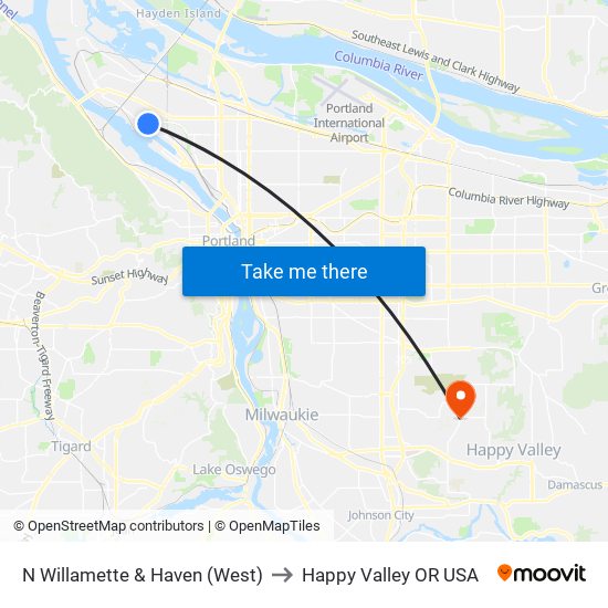 N Willamette & Haven (West) to Happy Valley OR USA map