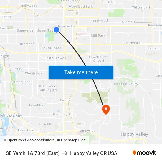 SE Yamhill & 73rd (East) to Happy Valley OR USA map