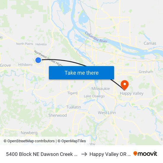 5400 Block NE Dawson Creek (West) to Happy Valley OR USA map