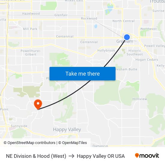 NE Division & Hood (West) to Happy Valley OR USA map