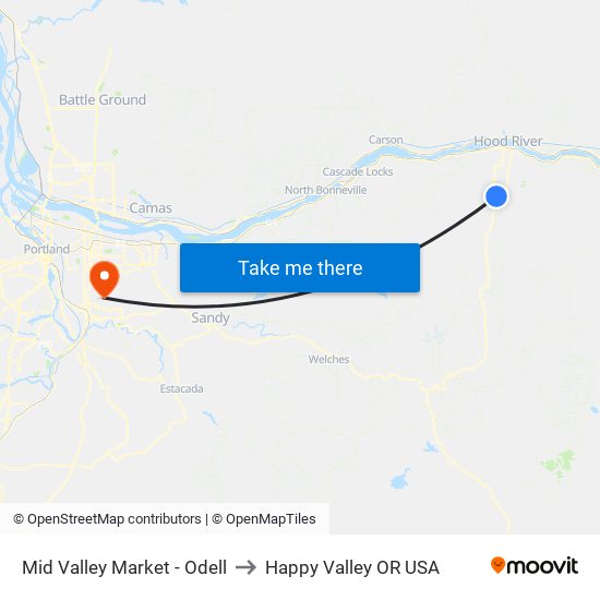 Mid Valley Market - Odell to Happy Valley OR USA map