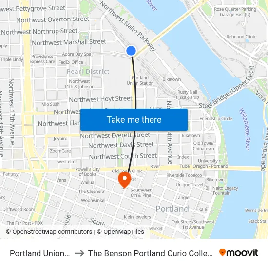 Portland Union Station to The Benson Portland Curio Collection by Hilton map
