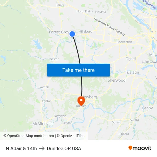 N Adair & 14th to Dundee OR USA map