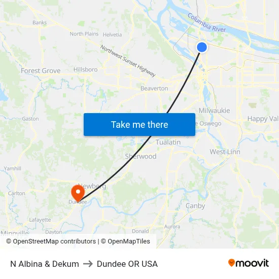 N Albina & Dekum to Dundee OR USA map