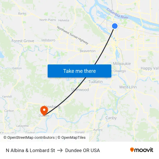 N Albina & Lombard St to Dundee OR USA map