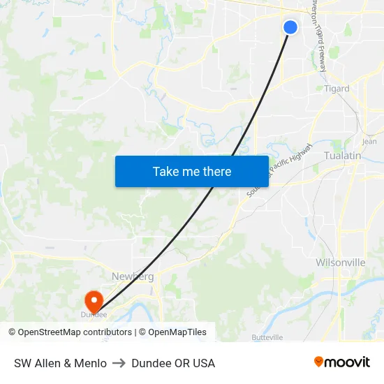 SW Allen & Menlo to Dundee OR USA map
