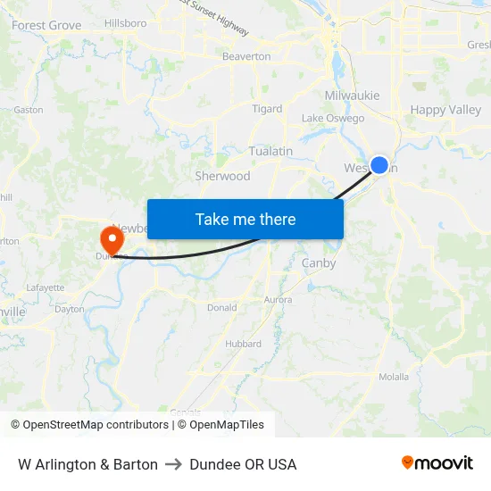 W Arlington & Barton to Dundee OR USA map