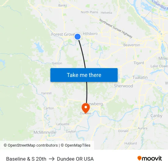 Baseline & S 20th to Dundee OR USA map