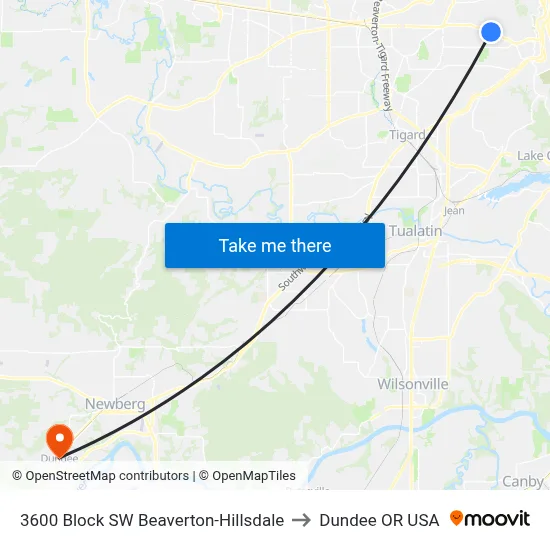 3600 Block SW Beaverton-Hillsdale to Dundee OR USA map