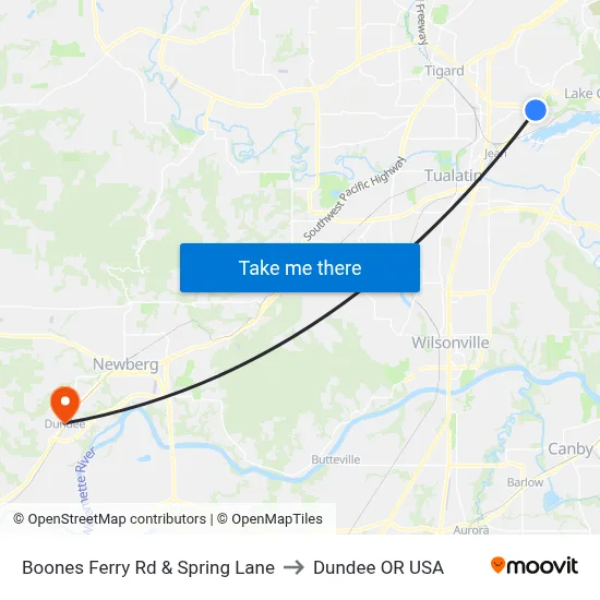Boones Ferry Rd & Spring Lane to Dundee OR USA map