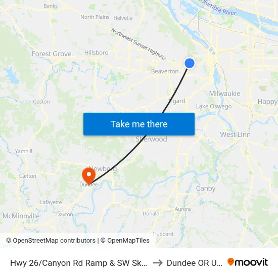 Hwy 26/Canyon Rd Ramp & SW Skyline to Dundee OR USA map
