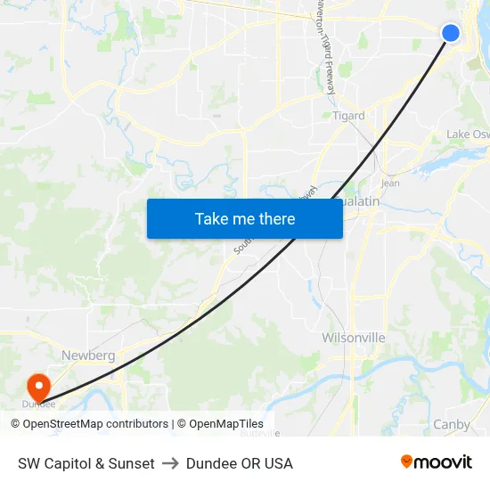 SW Capitol & Sunset to Dundee OR USA map