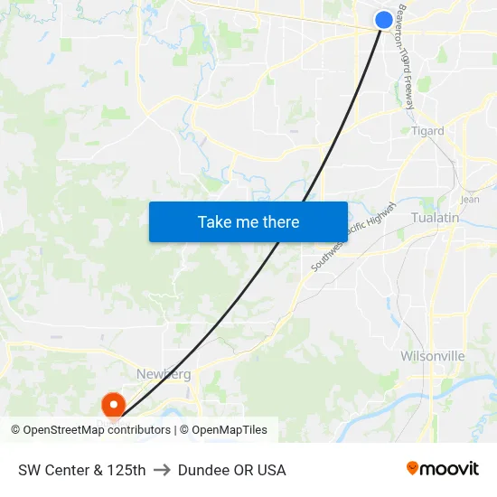 SW Center & 125th to Dundee OR USA map