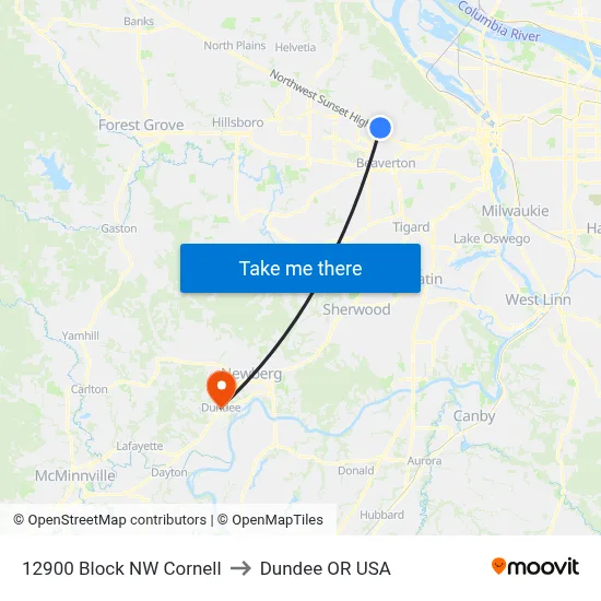 12900 Block NW Cornell to Dundee OR USA map