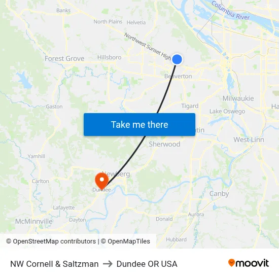 NW Cornell & Saltzman to Dundee OR USA map