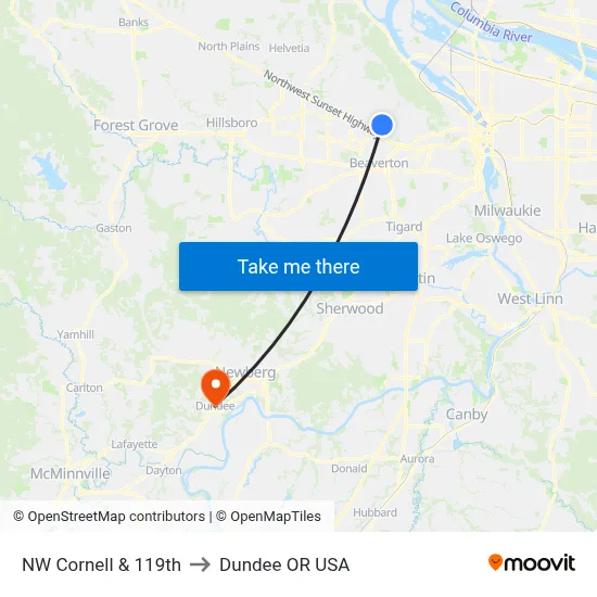 NW Cornell & 119th to Dundee OR USA map