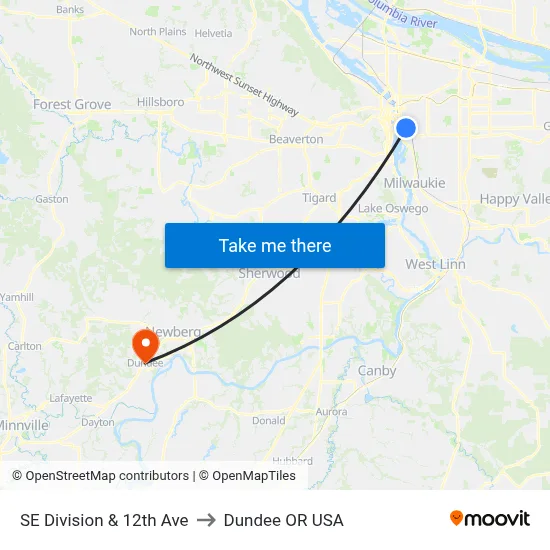 SE Division & 12th Ave to Dundee OR USA map